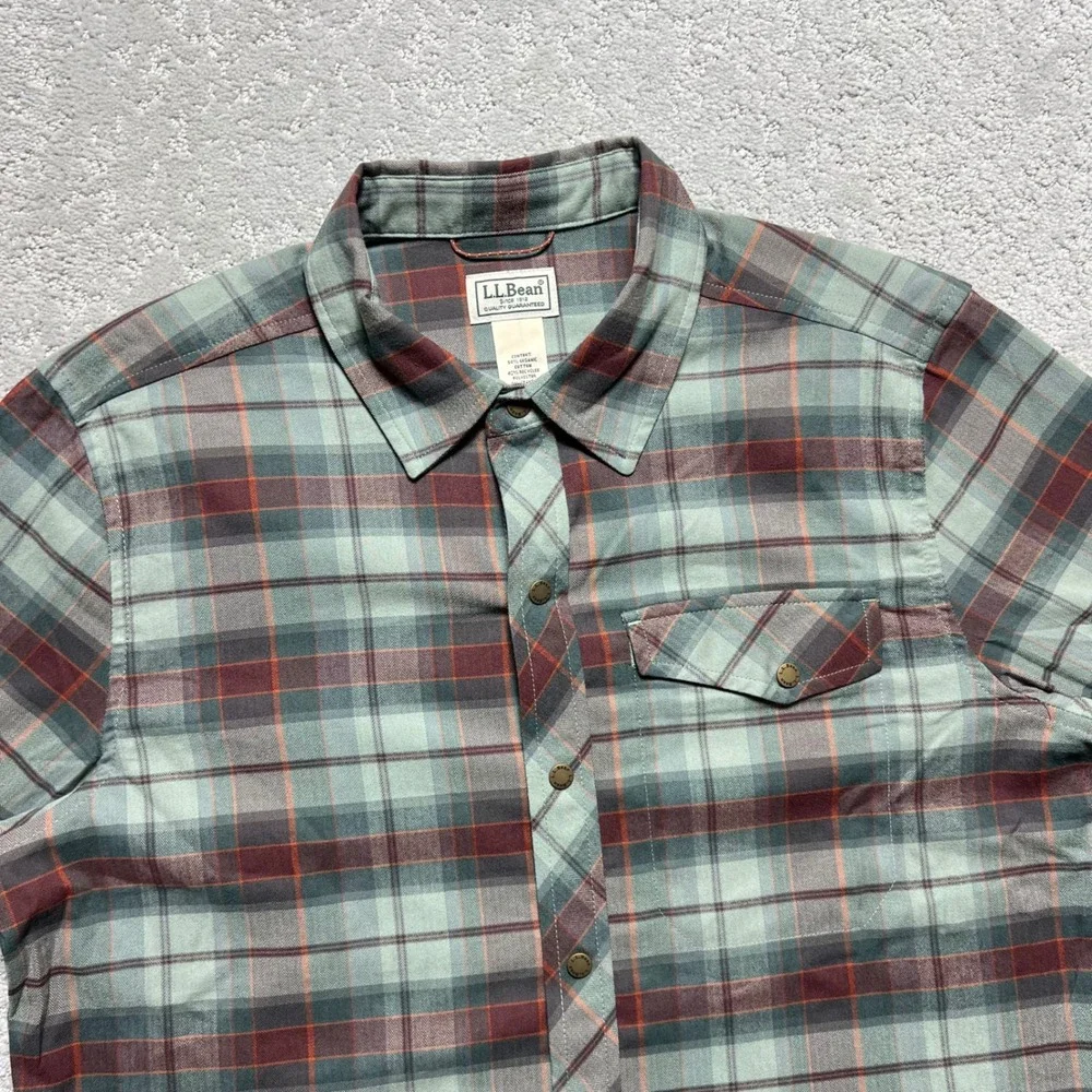 LL Bean Mountainside Brushed Performance Shirt Mens M Plaid Red Green Snap Front - Picture 4 of 16